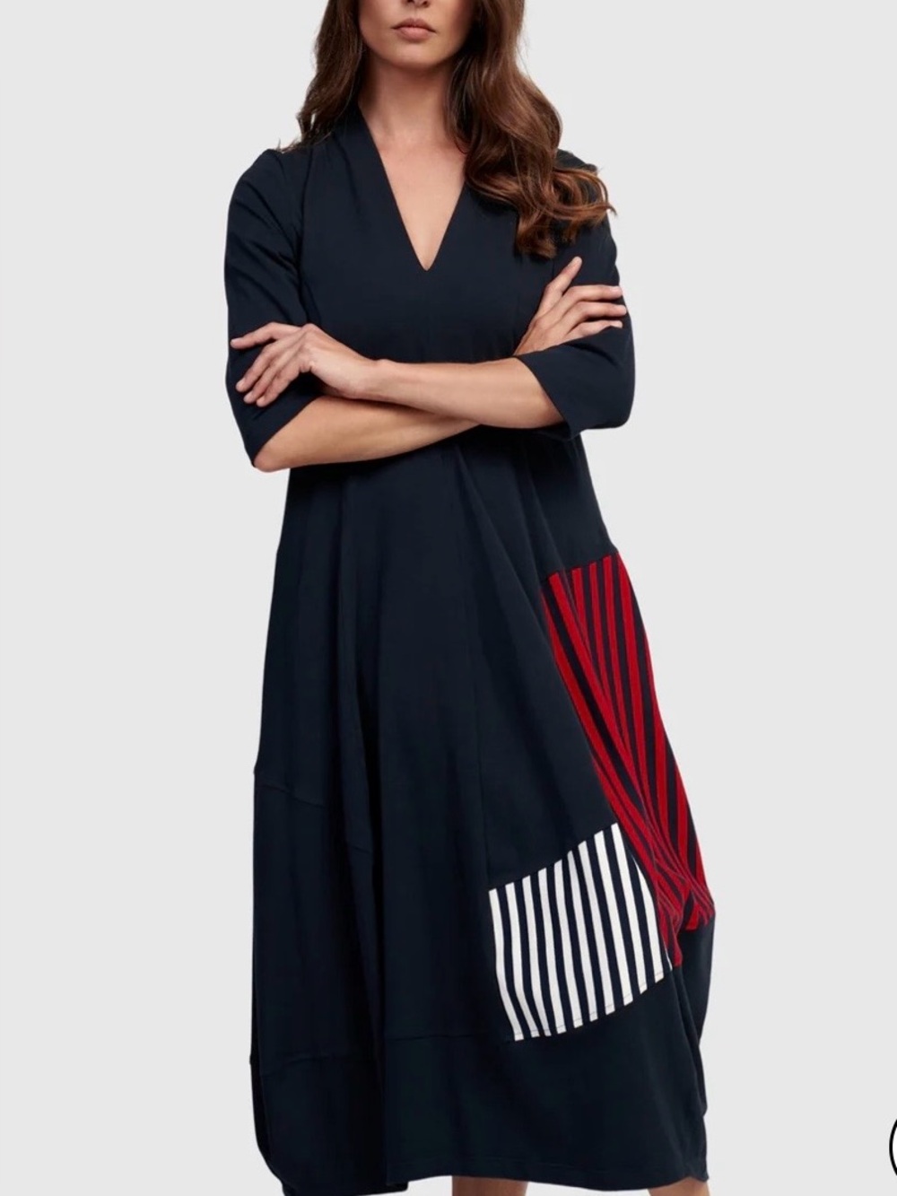 Alembika ALYSSA COCOON DRESS, NAVY Blue Red Stripe Size 1 6 8 Medium